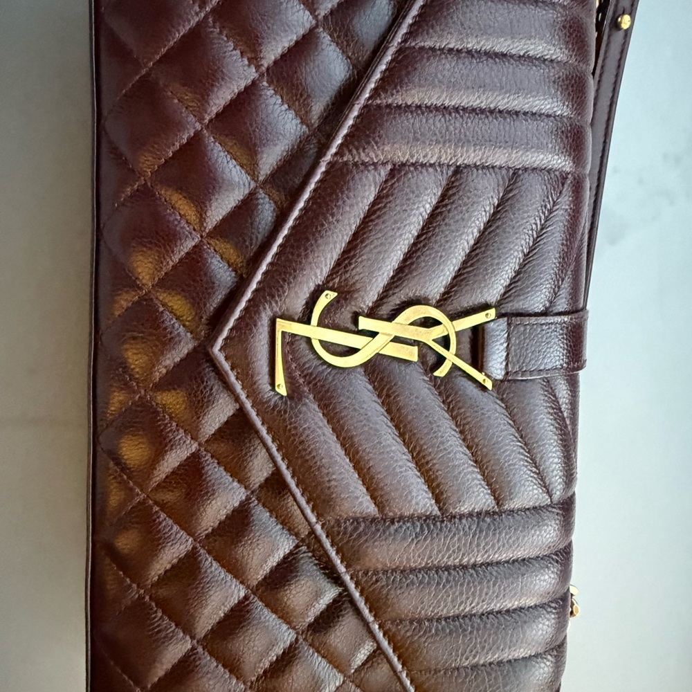 Yves Saint Laurent Dark Brown Quilted Leather Clutch